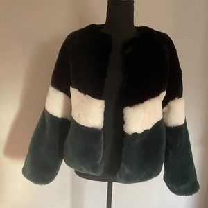 Green, Black and White faux fur jacket